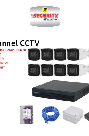 CCTV SYSTEM 8x 2MP IP CAMERA 30m, IR CAMERA HARDWIRED 1TB HARD DRIVE 4 MU CABINET 32"MONITOR