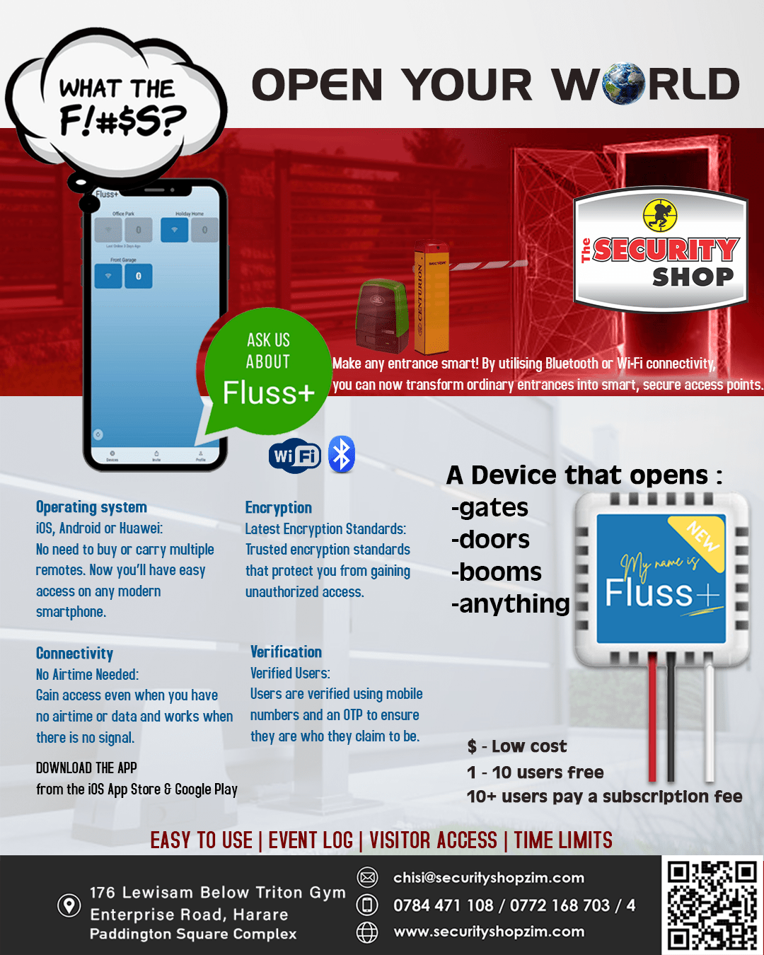 FLUSS GATE ACCESS CONTROLLER WIFI BLUETOOTH 10 FREE NUMBERS WITH AUDIT TRAIL, VISITORS, TEMPORARY GUEST 10 NUMBERS FREE UPGRADABLE